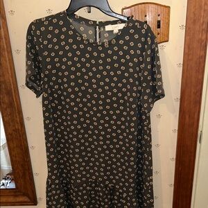 LOFT Olive Midi Dress with Tan Floral Print